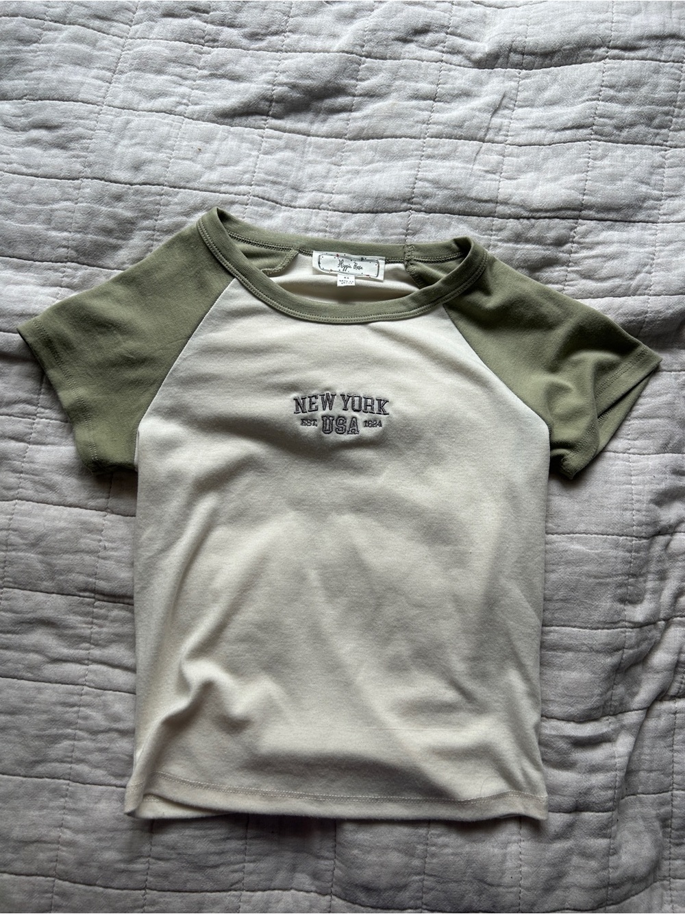 Hippie Rose Cream Raglan Tee with Olive Green Sleeves